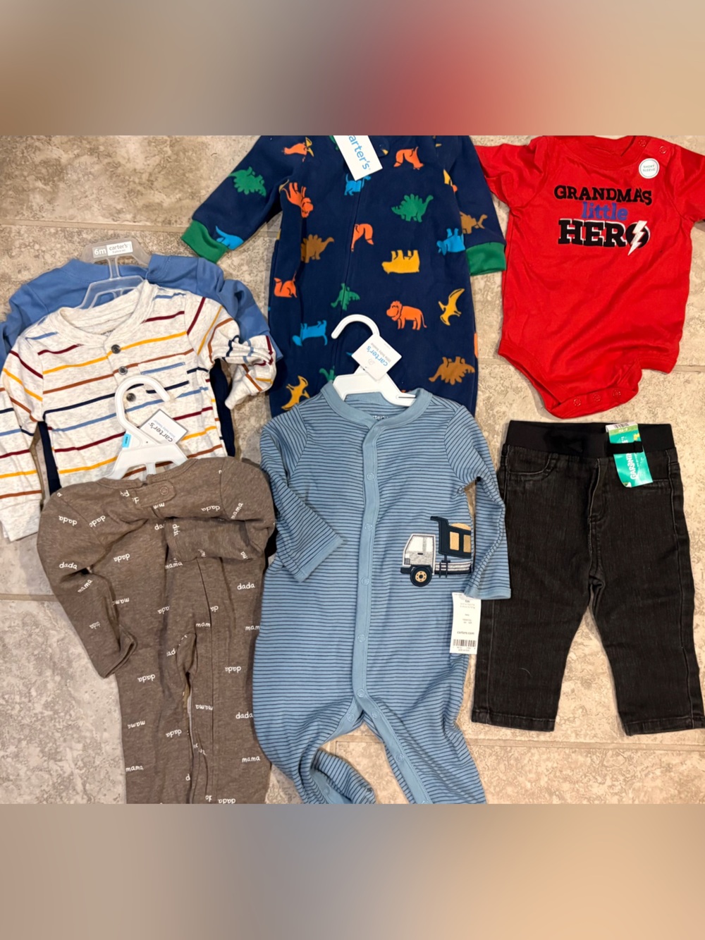 Carter's Light Blue and Navy Striped Baby One-Piece size 6 month bundle